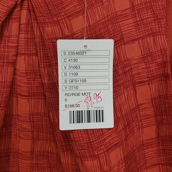 Anthropologie New Girl From Savoy Red Goji Plaid Cut Out Silk Dress Size 6 - Picture 10 of 16